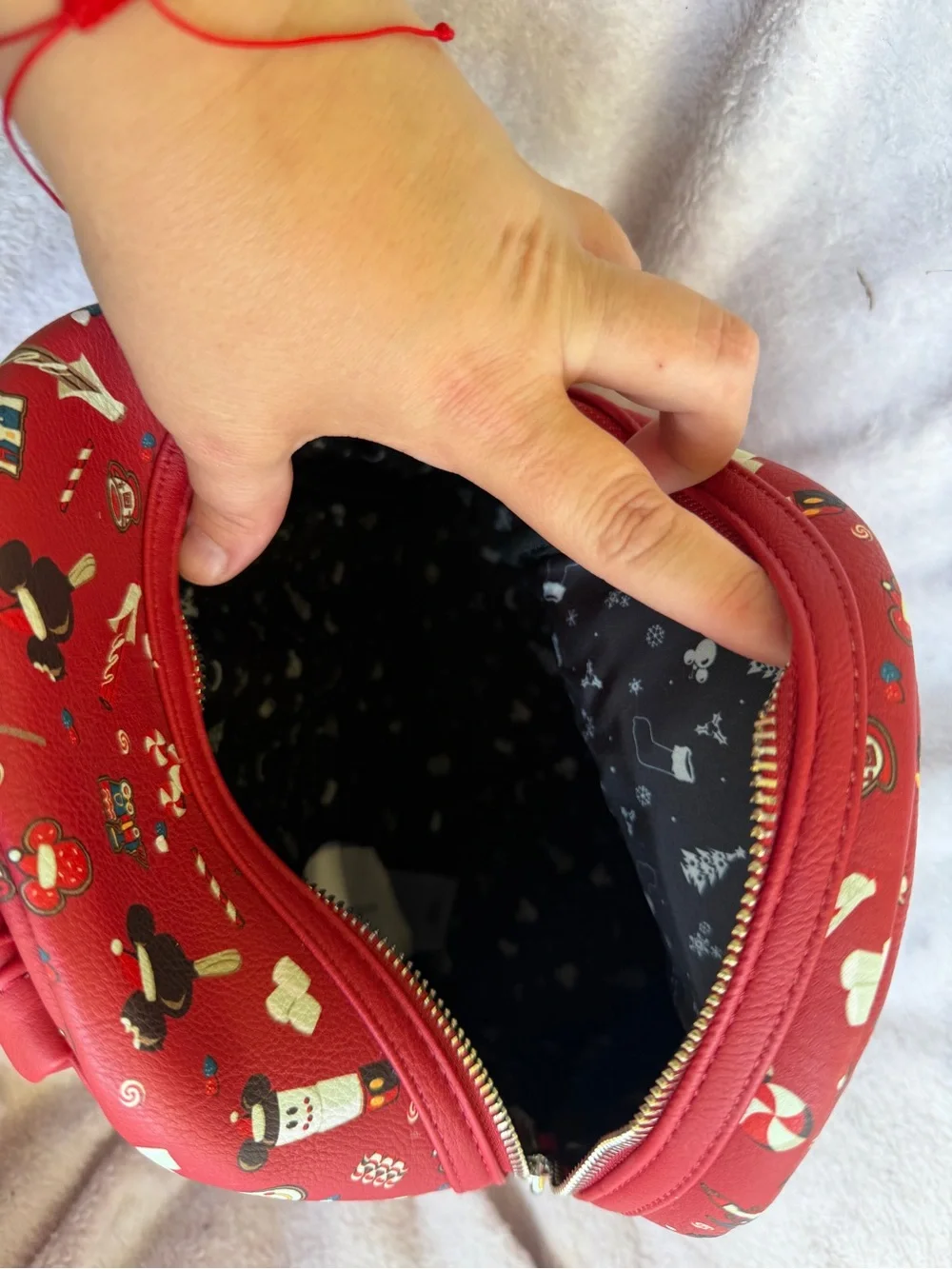 Loungefly Red Holiday Mini Backpack with Festive Character Print
